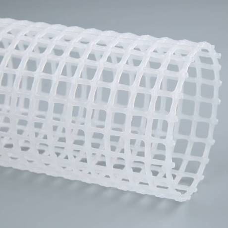 A plastic mesh tube with big square mesh opening.