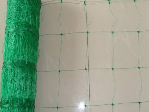 A roll of green extruded square plastic netting for on the floor